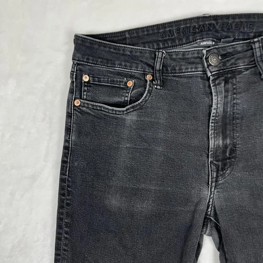 American Eagle Jeans Mens 33x30 Black Regular Straight Airflex+ Denim Faded